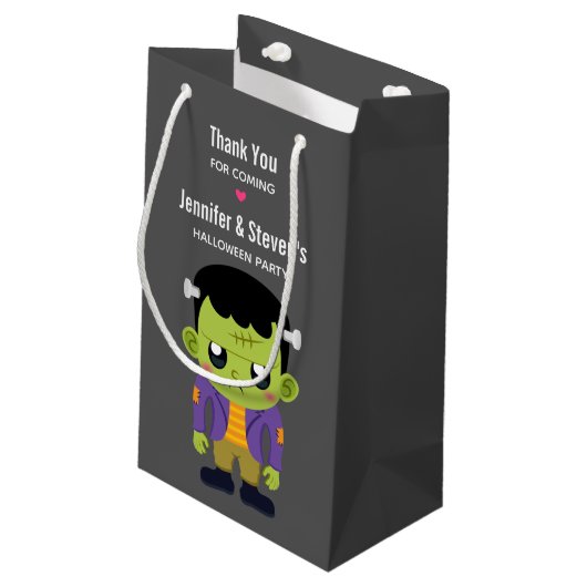Green Frankenstein Monster Halloween Danke Kleine Geschenktüte (Rückseite Schrägansicht)