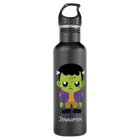 Green Frankenstein Monster Halloween Edelstahlflasche (Vorderseite)