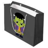 Green Frankenstein Monster Halloween Große Geschenktüte (Rückseite Schrägansicht)