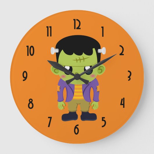 Green Frankenstein Monster Halloween Große Uhr (Vorderseite)