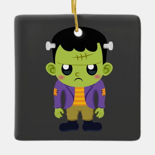 Green Frankenstein Monster Halloween Keramikornament (Vorderseite)