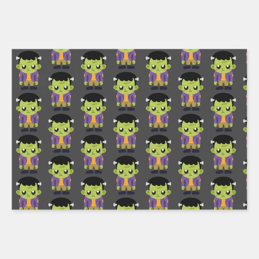 Green Frankenstein Monster Halloween Pattern Geschenkpapier Set (Vorderseite)