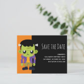 Green Frankenstein Monster Halloween Save the Date Einladungspostkarte (Stehend Vorderseite)