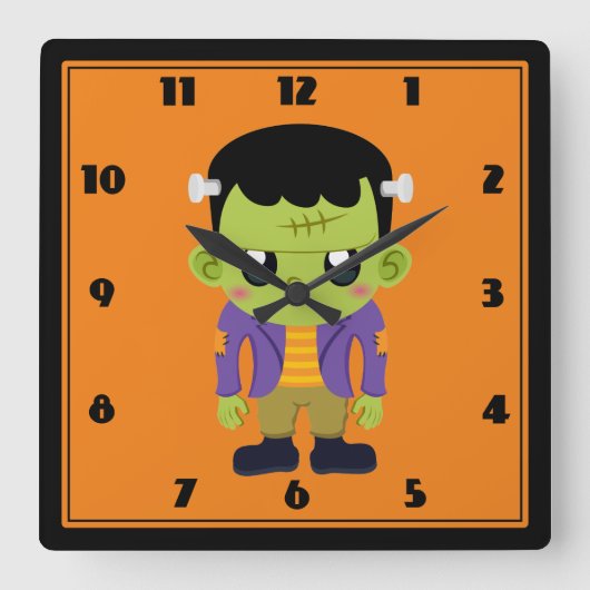 Green Frankenstein Monster Halloween Square Wall C Quadratische Wanduhr (Vorderseite)