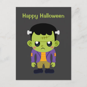 Green Frankenstein Monster Happy Halloween Postkarte