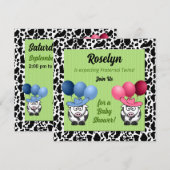 Green Fraternal Twins Baby Dusche Einladung (Vorne/Hinten)