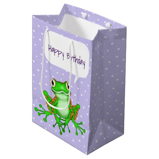 Green Frog auf Polka Dots Mittlere Geschenktüte (Vorderseite Schrägansicht)