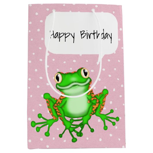 Green Frog auf Polka Dots Mittlere Geschenktüte (Vorderseite)