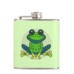 Green Frog Cartoon Flachmann