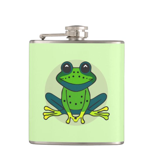 Green Frog Cartoon Flachmann (Vorderseite)