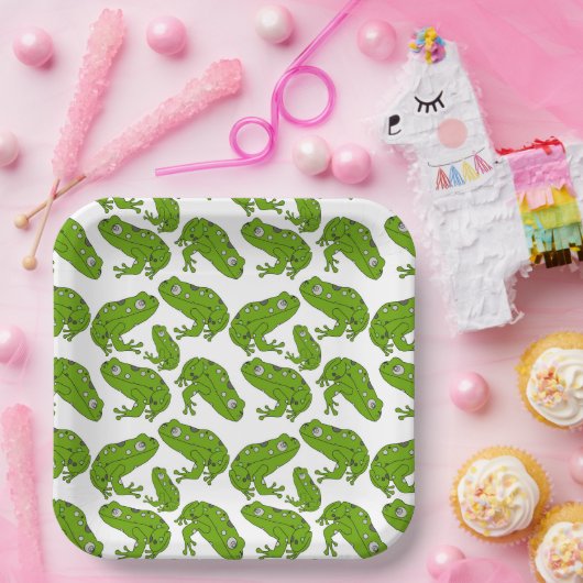Green Frog Cartoon Pappteller (Party)