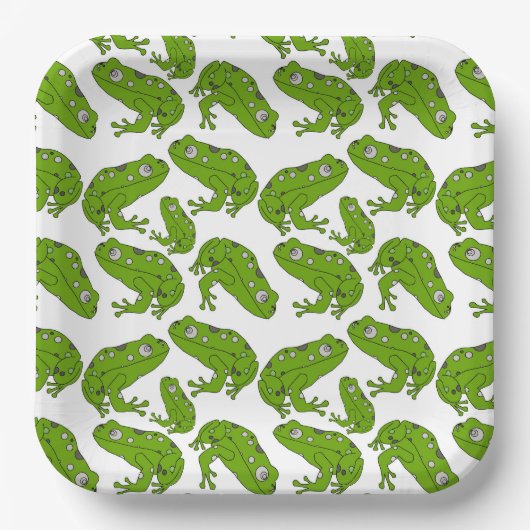 Green Frog Cartoon Pappteller (Vorderseite)