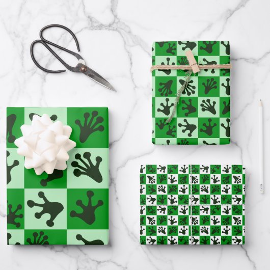 Green Frog Feet Whimsical Animal Tracks Geschenkpapier Set (Vorderseite)