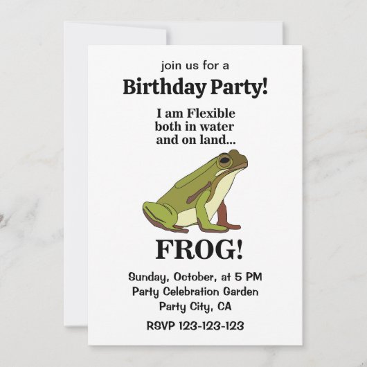 Green Frog Funny Birthday Party Einladung (Vorderseite)