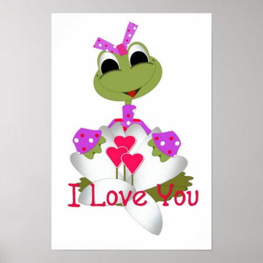 Green Frog & Hearts I Liebe Sie drucken Poster (Vorne)