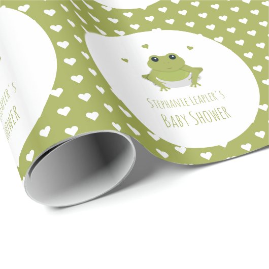 Green Frog Hearts Name Baby Shower Geschenkpapier (Rolleneckpunkt)