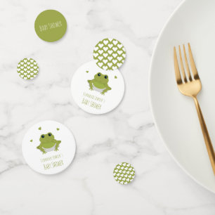 Green Frog Hearts Name Baby Shower Konfetti