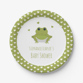 Green Frog Hearts Name Baby Shower Pappteller