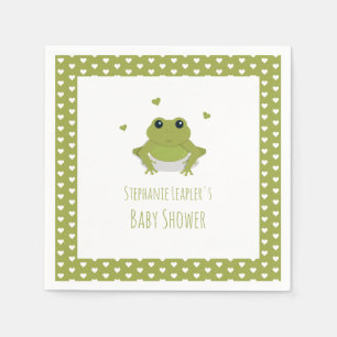 Green Frog Hearts Name Baby Shower Serviette