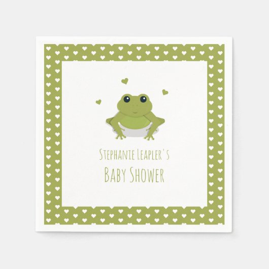 Green Frog Hearts Name Baby Shower Serviette (Vorderseite)