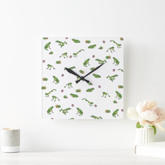 Green Frog Pattern Quadratische Wanduhr (Zuhause)
