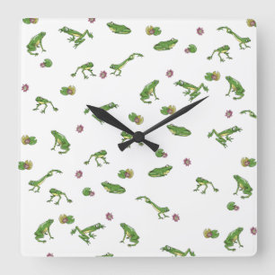 Green Frog Pattern Quadratische Wanduhr