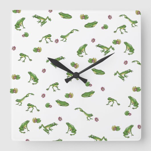 Green Frog Pattern Quadratische Wanduhr (Vorderseite)