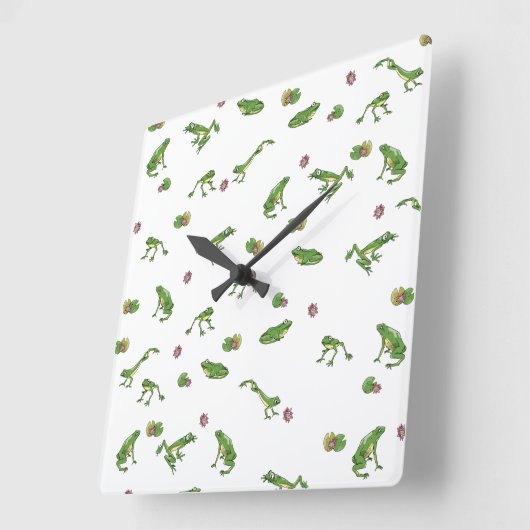 Green Frog Pattern Quadratische Wanduhr (Winkel)