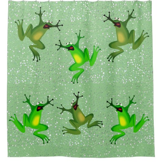 Green Frog Raindrops Abstrakt Duschvorhang (Vorderseite)