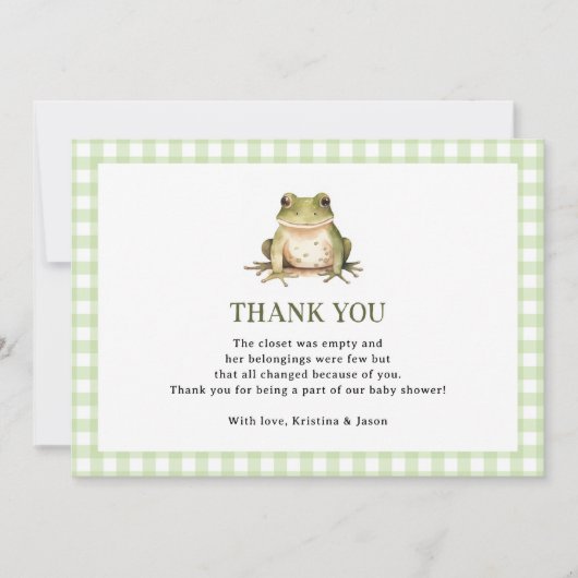 Green Frog Theme Baby Shower Dankeskarte (Vorderseite)