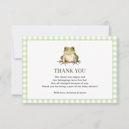 Green Frog Theme Baby Shower Small Dankeskarte (Vorderseite)