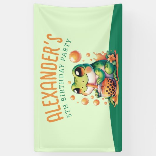 Green Frog und Orange Boba Bubble Tee Party Banner (Vertikal)