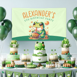 Green Frog und Orange Boba Bubble Tee Party Banner