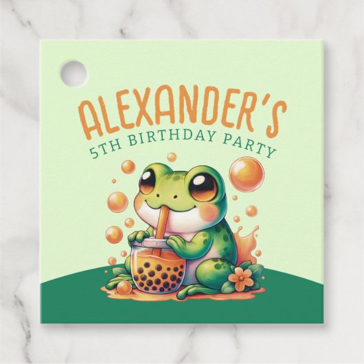 Green Frog und Orange Boba Bubble Tee Party Geschenkanhänger (Vorderseite)