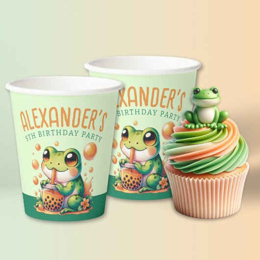 Green Frog und Orange Boba Bubble Tee Party Pappbecher