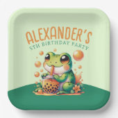 Green Frog und Orange Boba Bubble Tee Party Pappteller (Vorderseite)