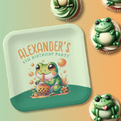 Green Frog und Orange Boba Bubble Tee Party Pappteller