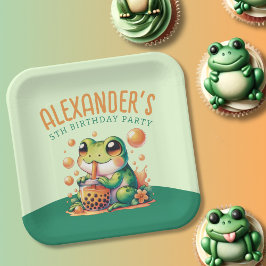 Green Frog und Orange Boba Bubble Tee Party Pappteller