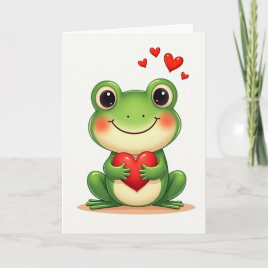 Green Frog Valentines Day Card Karte (Vorderseite)