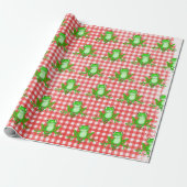 Green Frogs on Red Gingham Geschenkpapier (Ungerollt)