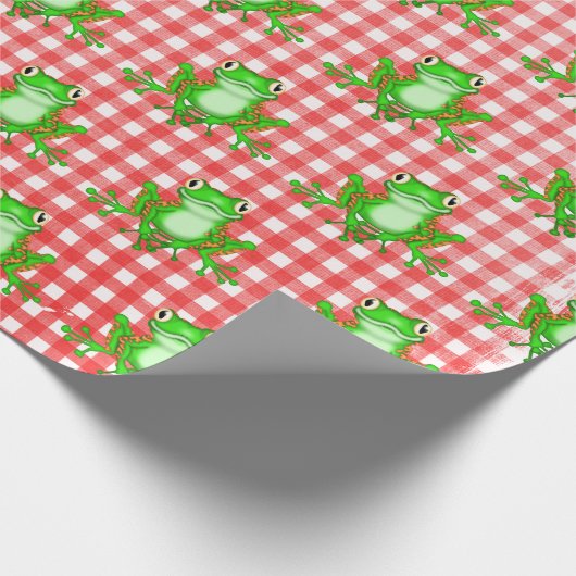 Green Frogs on Red Gingham Geschenkpapier (Ecke)