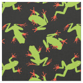 Green Frogs Pattern auf Schwarz Stoff (Nahaufnahme)