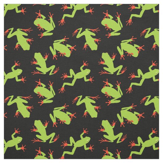 Green Frogs Pattern auf Schwarz Stoff (Muster)
