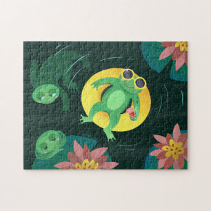 Green Frogs Summer Swim Pond Puzzle