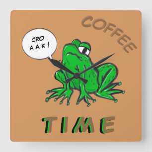 Green Frosch Cartoon Kaffeezeituhr Quadratische Wanduhr