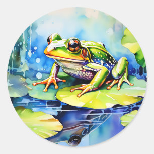 Green Frosch Watercolor Runder Aufkleber