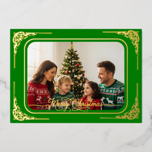 Green Full Foto Gold gerahmte Weihnachten Folien Feiertagskarte