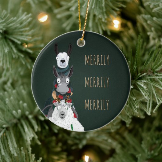 Green Fun "Merrily Merrily" Wintertiere Keramik Ornament (Baum)