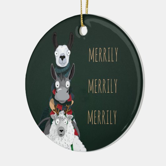 Green Fun "Merrily Merrily" Wintertiere Keramik Ornament (Links)