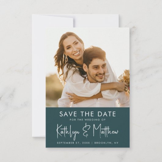 Green Fun Script Modernes Foto Minimalistisch Hoch Save The Date (Vorderseite)